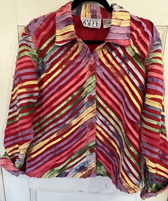 Vintage keren hart rainbow patchwork jacket size large colorful springtime