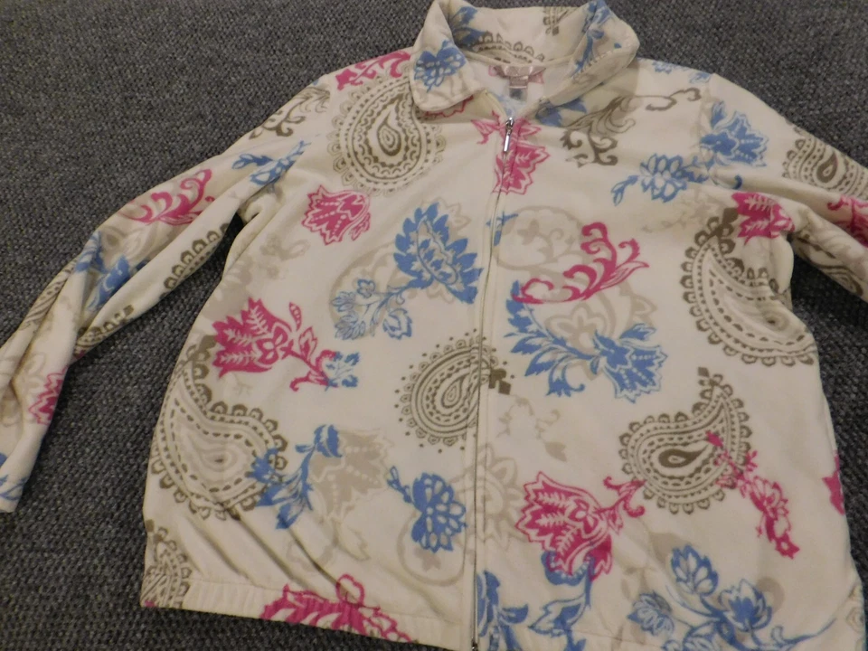 Chaqueta Mujer Ciervo Blanco Grande Beige Relleno Cremallera Floral Foto 3 de 4