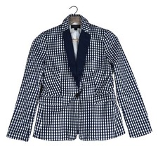 J.Crew Gingham Blazer Size 0P Navy White Check Single Button Shawl Collar Preppy