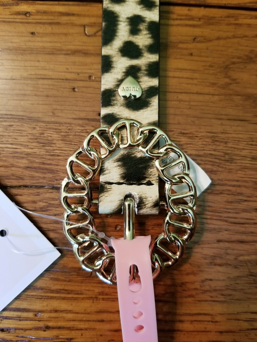 NWT Womens Juicy Couture Black Brown Leopard Gold Buckle 