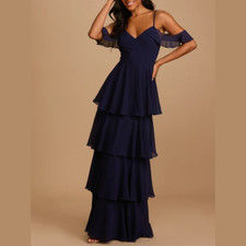 Lulus moment of magic navy blue tiered ruffled maxi dress (L) New with tags