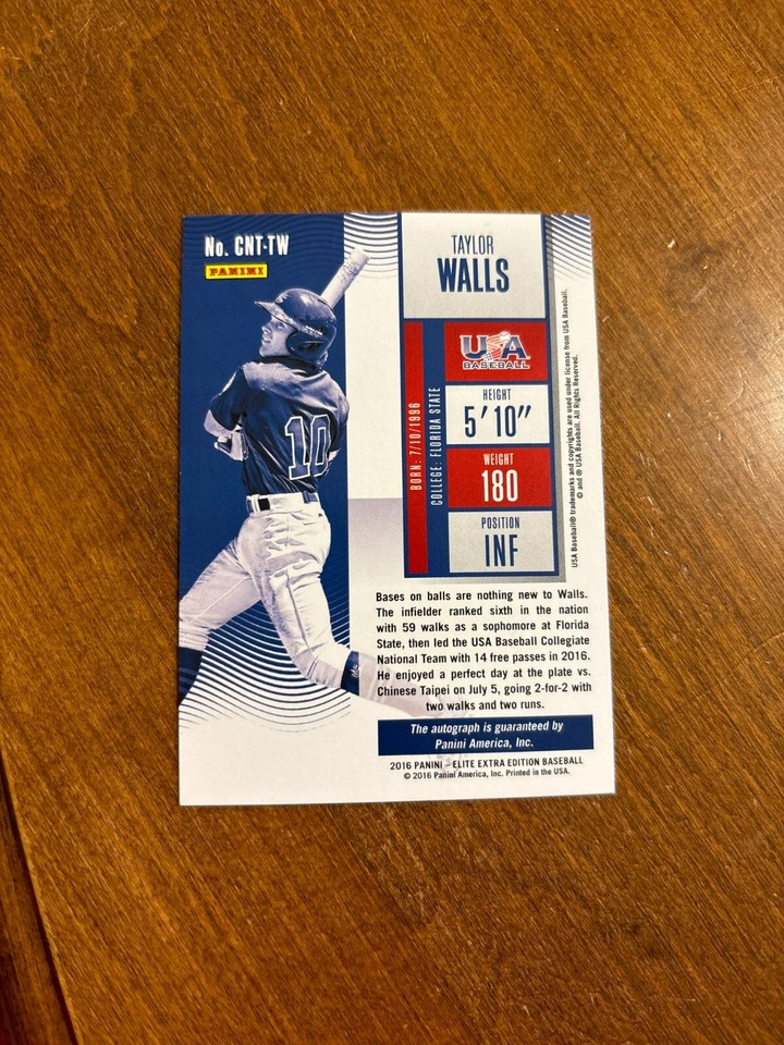 Taylor Walls 2016 Contenders Season Ticket Auto CNTTW Tampa Bay Rays