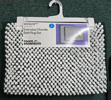 Room Essentials 2 Pack Everyday Chenille Bath Rug Set Dark Green White Non Skid