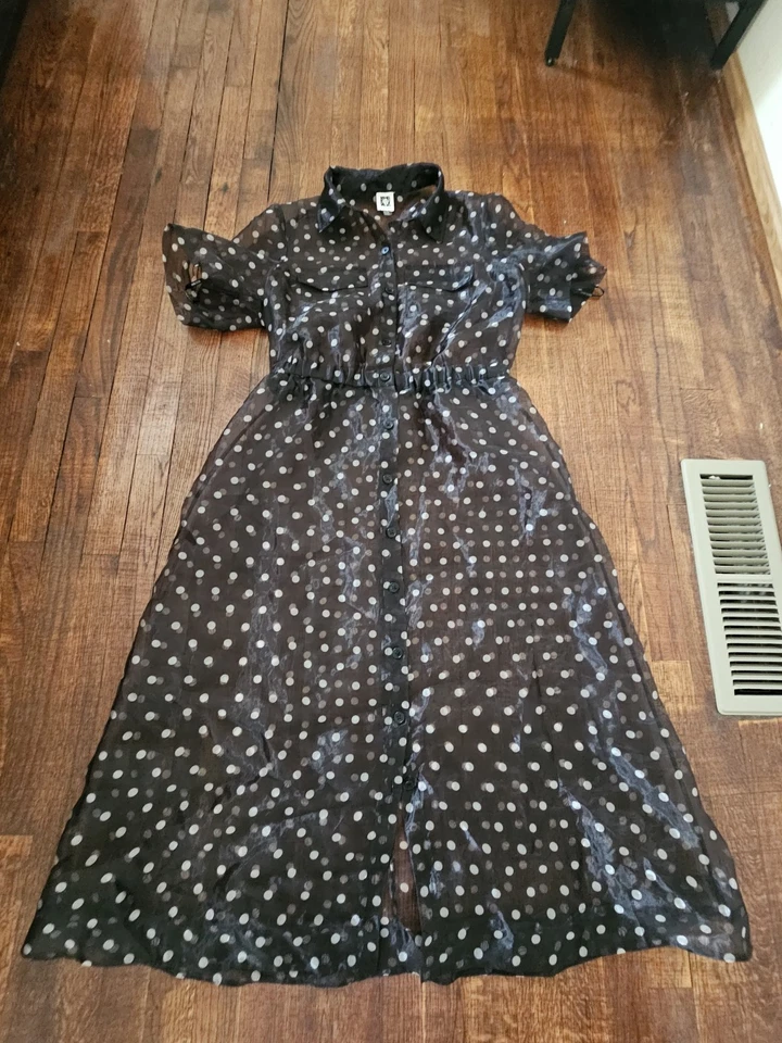 Maxi Vestido Anne Klein Lunares Transparente Capas Muñeca Bebé Coqueta Núcleo 12 Foto 2 de 4