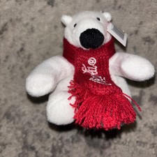 NEW Coca Cola Coke Mini Plush Polar Bear w/ Holiday Red Scarf 4  Stuffed Animal