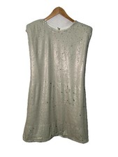 TCEC Ecru Cream Shift Dress L Sleeveless Metallic Mini Length Party Concert Fest