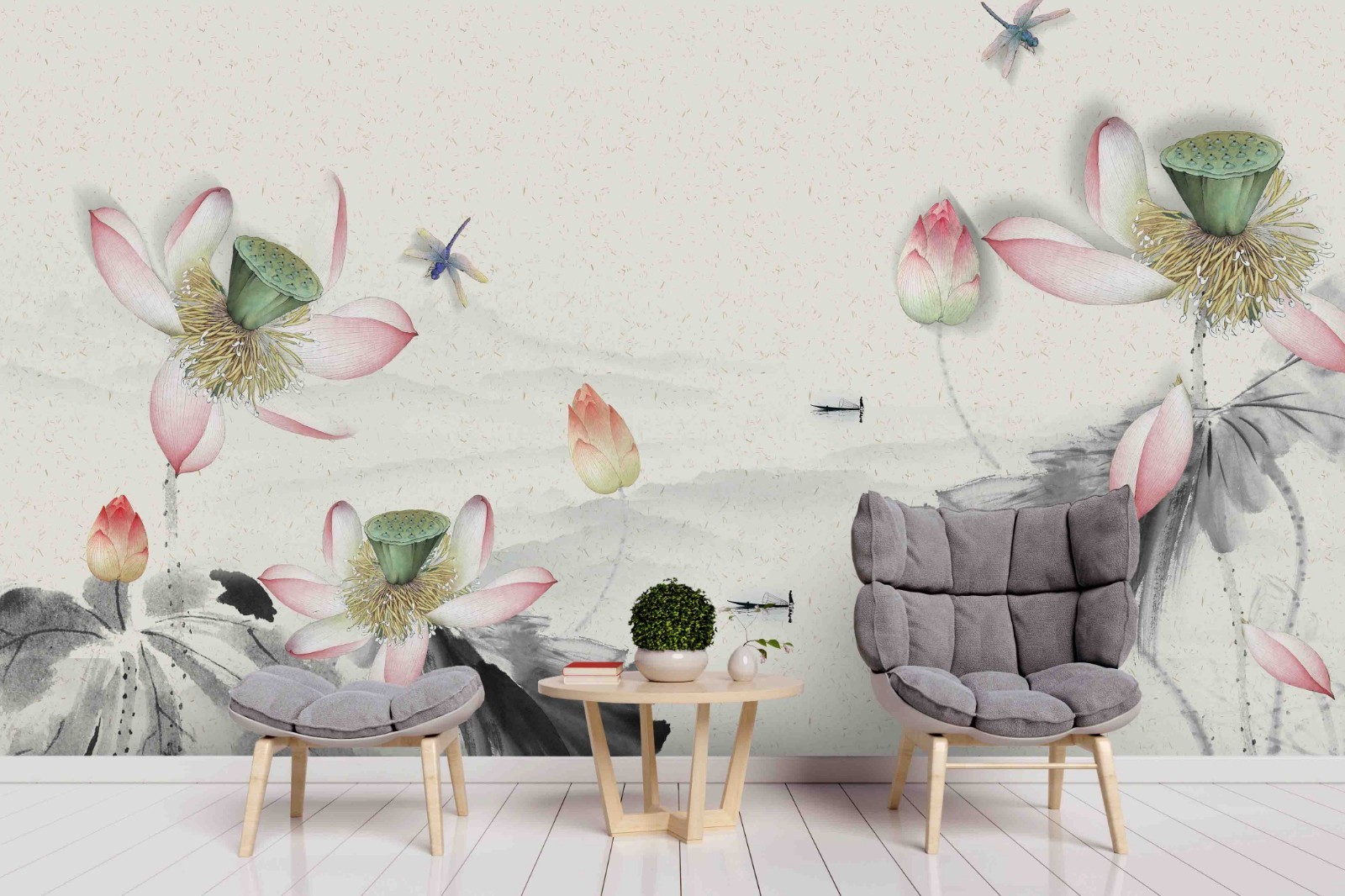 3D Chinese Lotus Freehand Painting Wall Murals Wallpaper Murals Wall Sticker