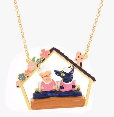 Bnwt N2 LES NEREIDES  Red Riding Hood Grandma and Wolf Necklace Gold Plated