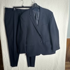 JOS A BANK 46R Slim Tailored Fit Navy Solid 2 Piece Suit 41x30 Stretch Poly