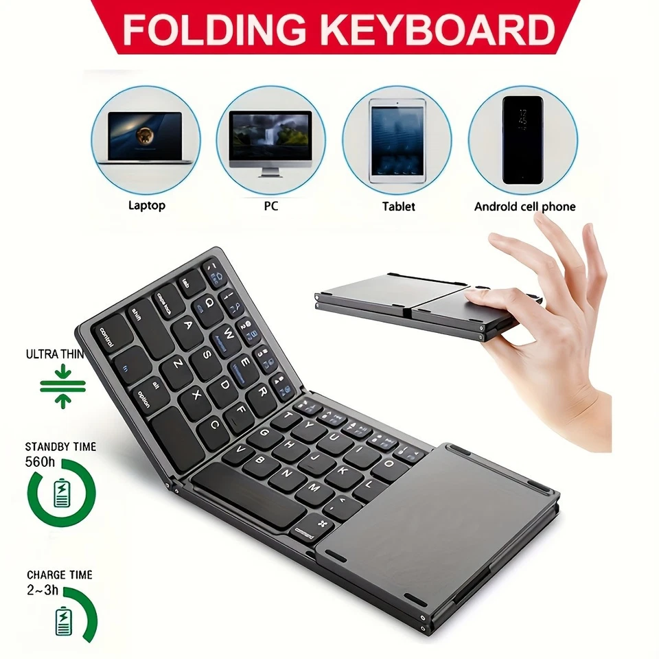 Folding Keyboard Mini Wireless Bluetooth Keyboard For Windows Android iPad IOS - Image 3 of 4