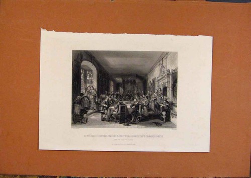 Original Old Antique Print C1880 Conference CharlesParliamentary Victorian