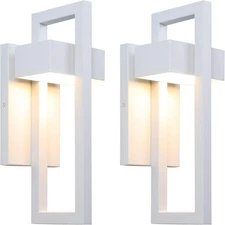LamQee 2-Light White LED Outdoor Wall Lantern Sconce (2-Pack)