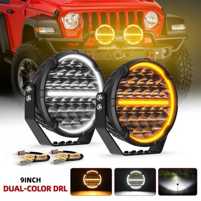 Pair 9''inch LED Driving Lights Offroad White/Amber DRL Combo Fog Lamp 4x4 Truck