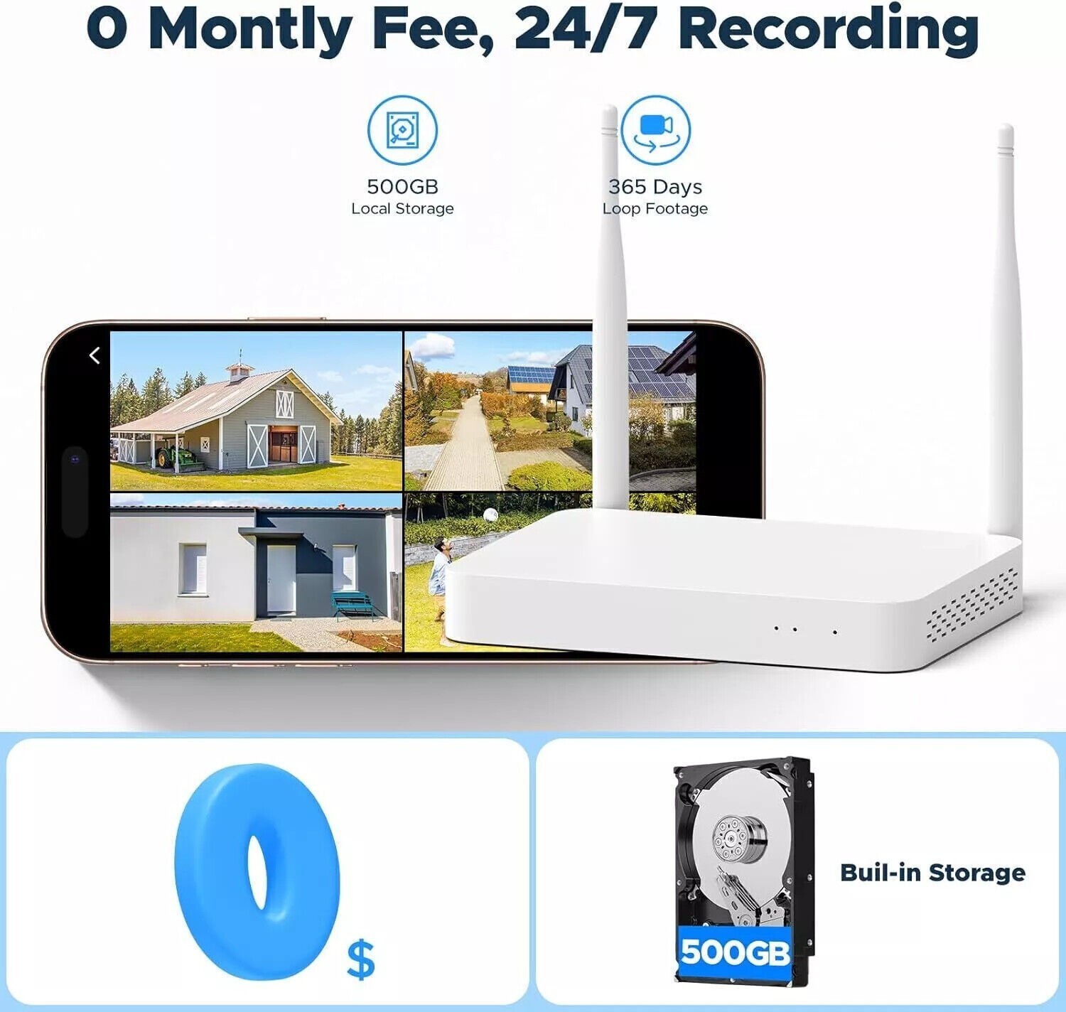 Security Camera System with Hard Drive Outdoor Wireless Home Wifi Cam 10CH NVR