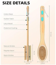 2 Shower Brush with Soft and Stiff Bristles Dual-Sided Long Handle Back Scrubber
