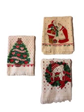 Vintage Christmas Teddy Bear Love Holiday Hand Towels Fringed Vintage (3)