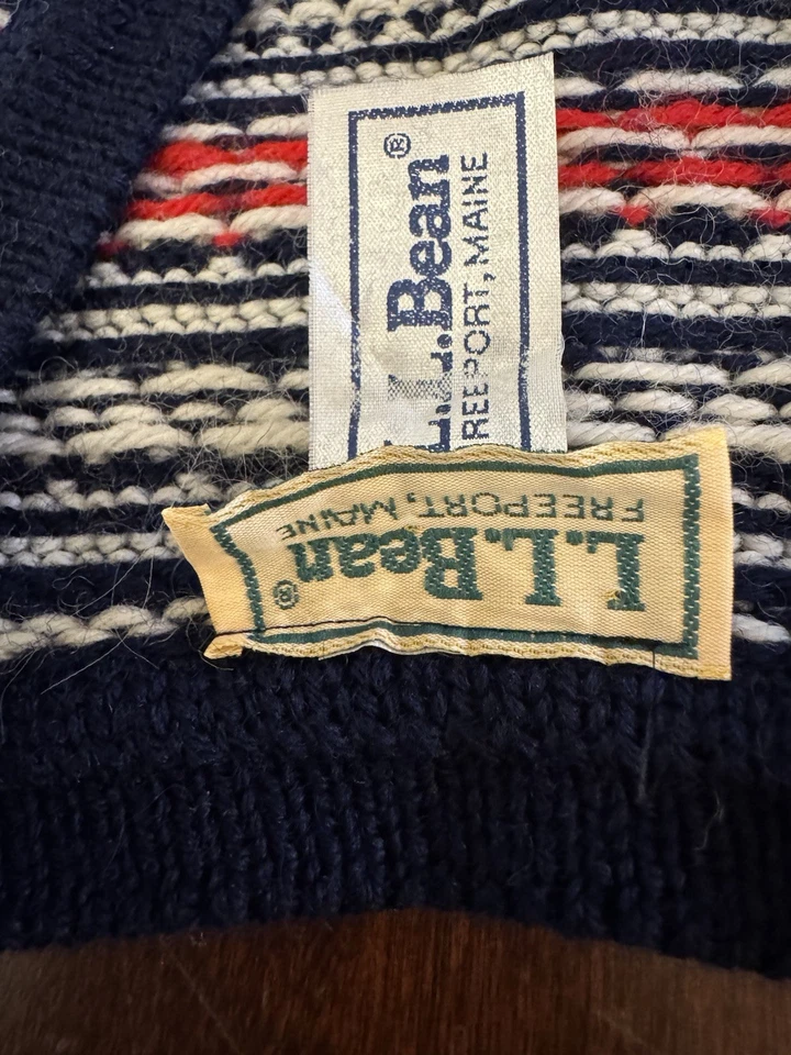 Vtg LL Bean Wool SWEATER Vest Mens LARGE Blue Knit Geometric Made In Norway 80s - Image 4 of 4