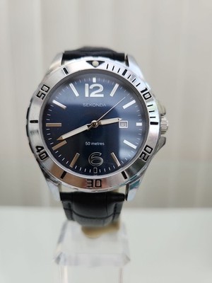 Sekoda Herrenuhr Lederarmband, blaues Zifferblatt, Datum, einwandfreier Zustand (10