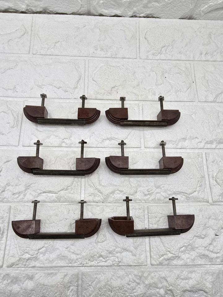 Unusual Set Of 6 Art Deco Drawer Pull Handles Bakelite Brass Brown 10 Cm Long - Image 3 of 4