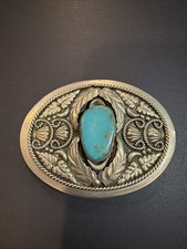 Vintage Alpaca Mexico Turquoise Belt Buckle Western Cowboy