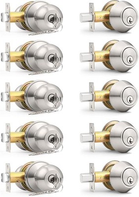 Probrico 5 Sets Keyed Alike Entry Door Knob Deadbolts