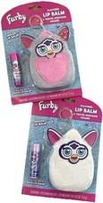 2- FURBY Plush Furry Stuffed Animal Key Chain Lip Balm Holder 2025 White Pink