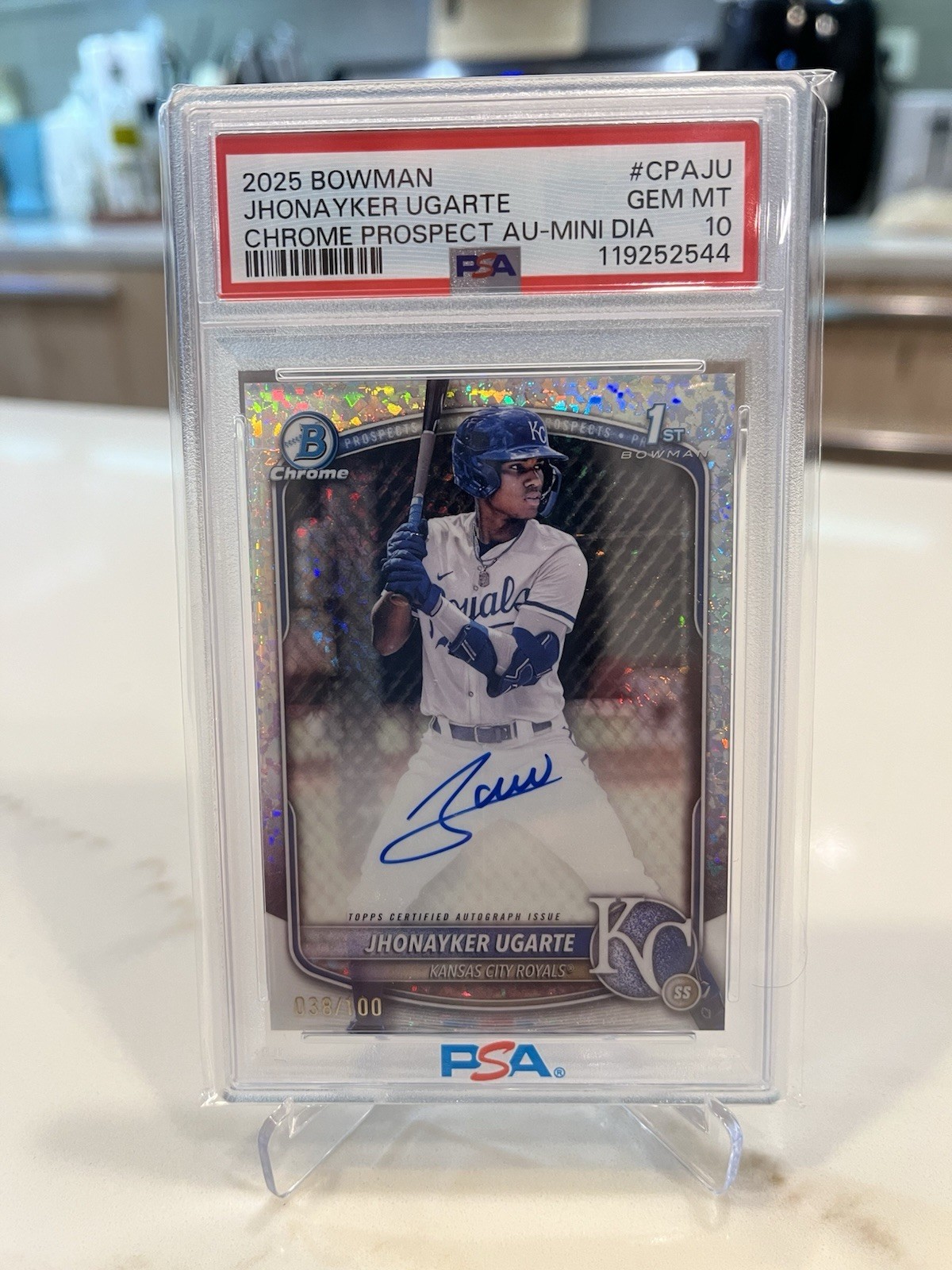 2025 Bowman Jhonayker Ugarte Chrome 1st Bowman Auto Mini Diamond /100 Royals