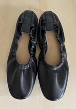 H&M Premium Selection Black Leather Gathered Ballet Flats, UK 4 EUR 37, NWT