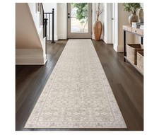 2.6x16 Washable Runner Rug for Kitchen, Cream Beige White Grey Soft Classic Runn