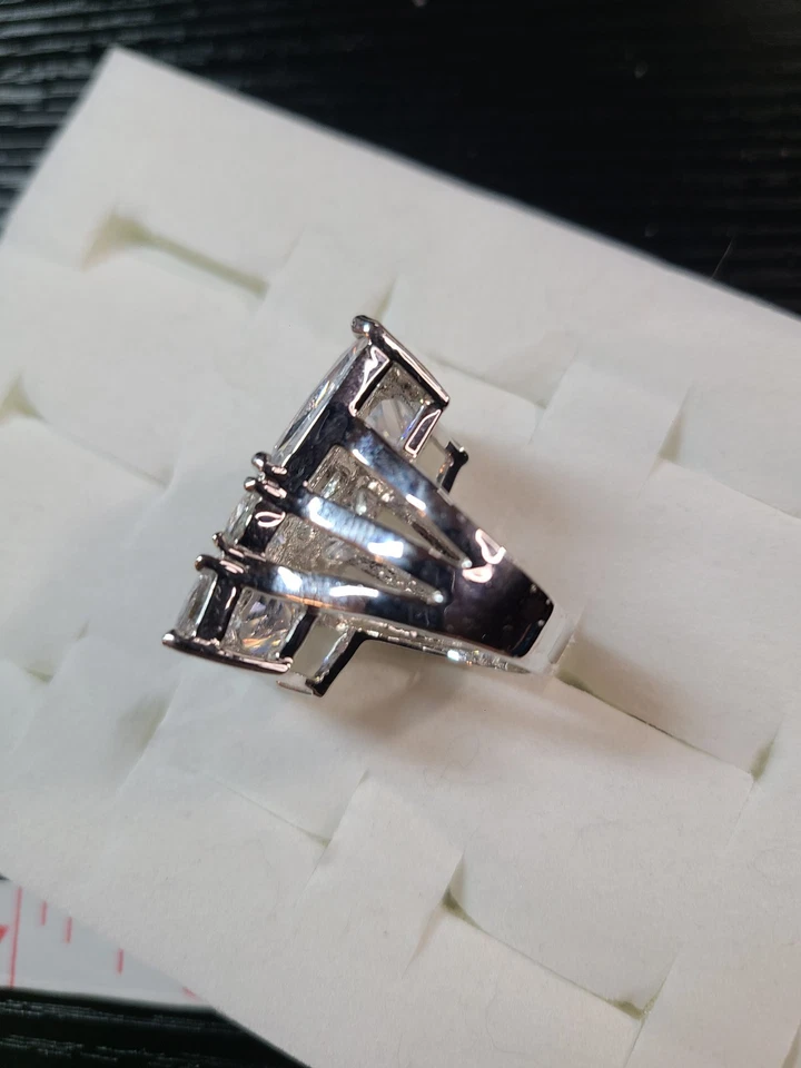 Park Lane WOW кольцо большой CZ кластер серебристого тона заявление коктейль размер 8 - Изображение 3 из 4