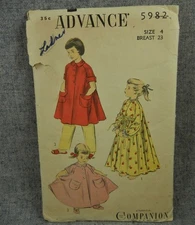 Advance 5982 Girls Toddler Peignoir Robe sleeves pockets size 4 Factory Cut