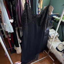 Shadowline Black Lace Nylon Slip Women's Vintage