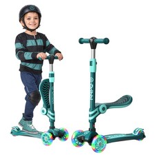 Aqua 3 Wheel Scooter with Seat for Kids, Light-Up Wheels, Adjustable Lean to Ste