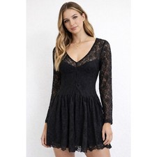 Free People Intimately Black Lace Dress Sheer Boho Long Sleeve Mini M