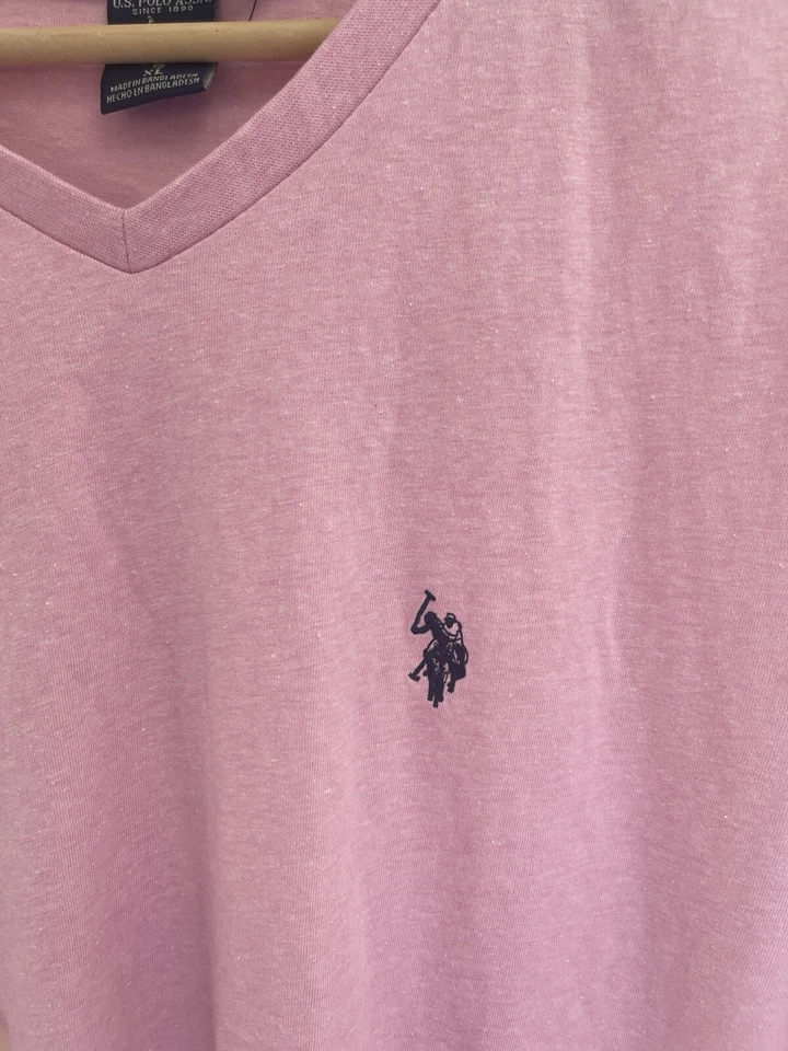 U.S. Polo Assn Womens Solid Pink Soft Lightweight Cotton Blend V-Neck T-Shirt XL - Image 2 of 3