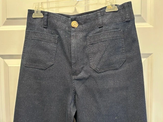 Jeans Anthropologie Maeve Colette denim brillante recortados pierna ancha usados en excelente estado NEGROS 29 Foto 2 de 4