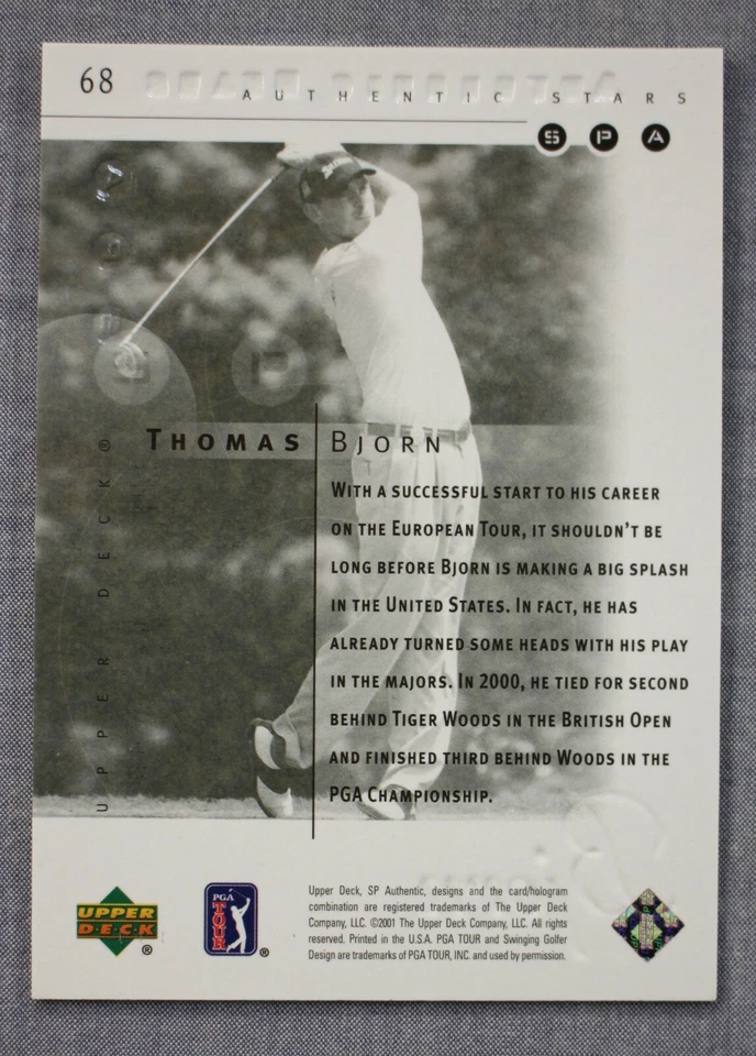 Thomas Bjorn Dinamarca 2001 Cubierta Superior SP Auténticas Estrellas Novato PGA Golf #/2999 Foto 2 de 2