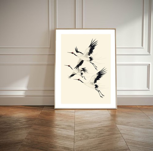 Reiher Kranich japanisches Wandbild Papierdruck gerahmt oder Bild Poster neutrales Dekor - Bild 17 von 17