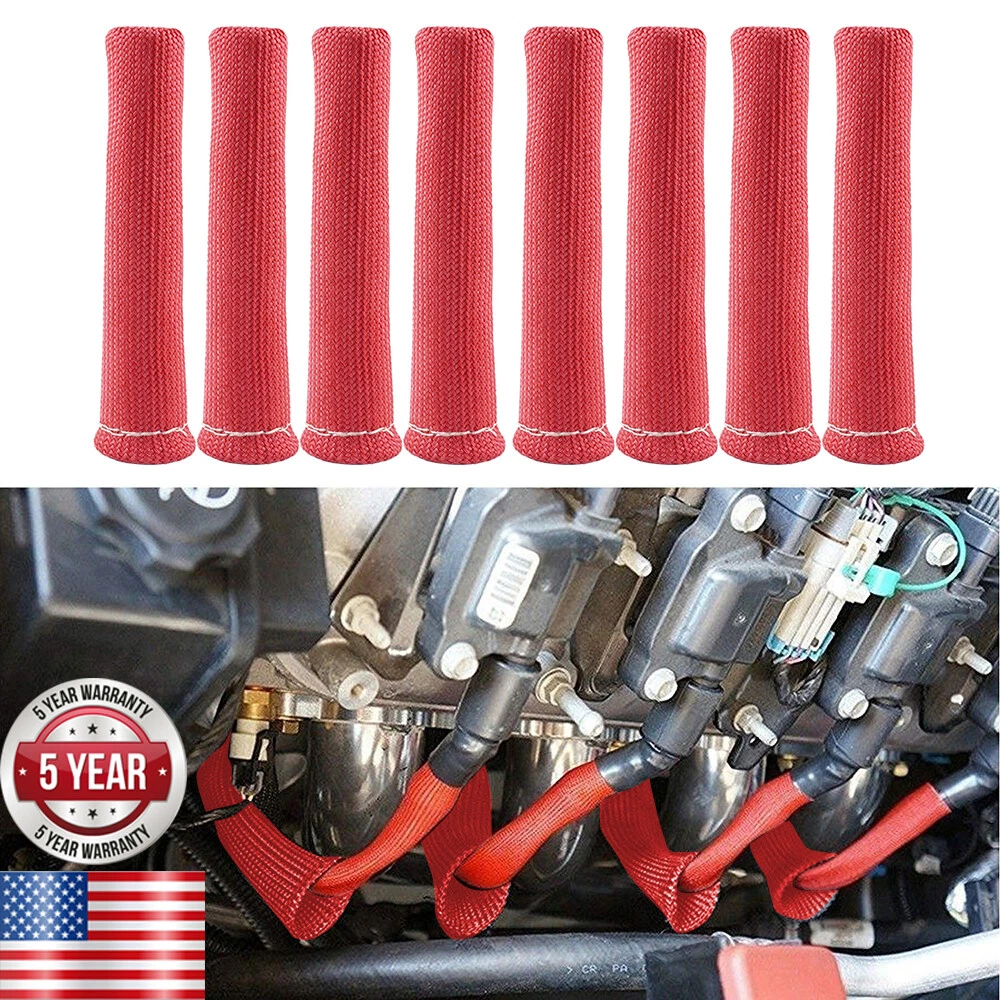 8Pcs Red Spark Plug Wire Boots Heat Shield Protector Sleeve SBC BBC 350  1200° | eBay