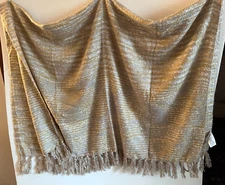 West Elm 44 in X 56 in Beige Weave Fringed Throw Blanket Shawl Quiet Luxury