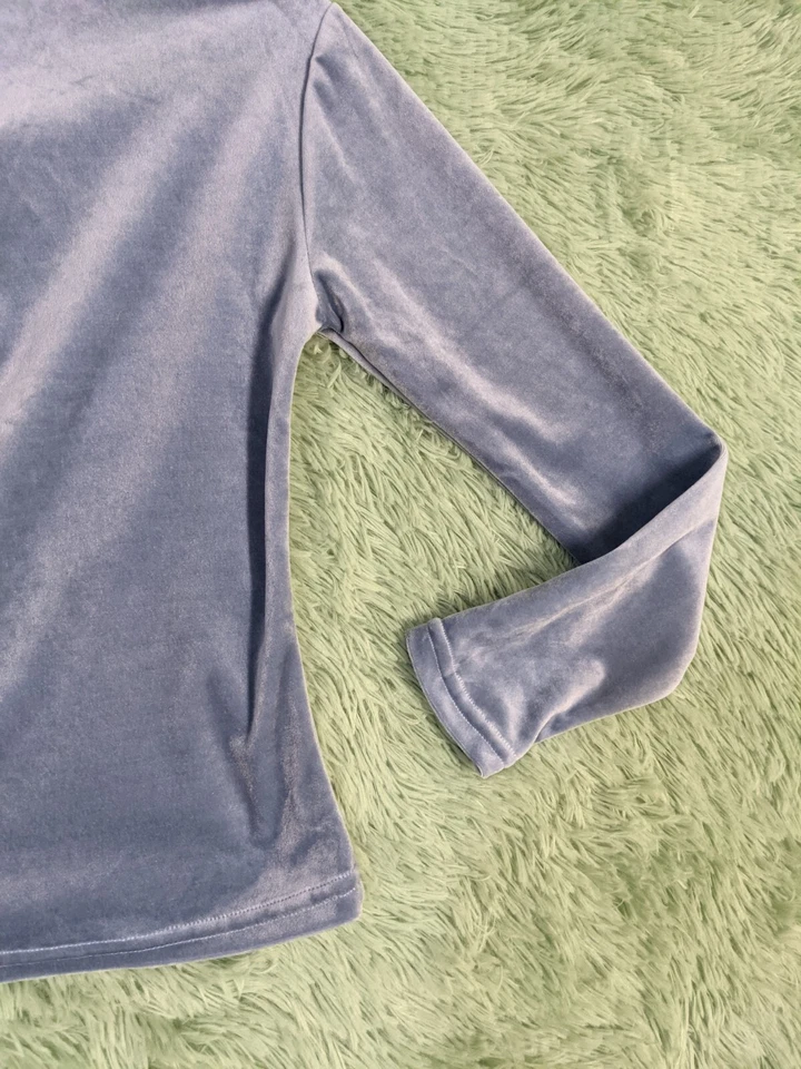 Sudadera Mujer TALLA PEQUEÑA Terciopelo Azul Claro Cuello Alto 1/4 Cremallera  Foto 4 de 4