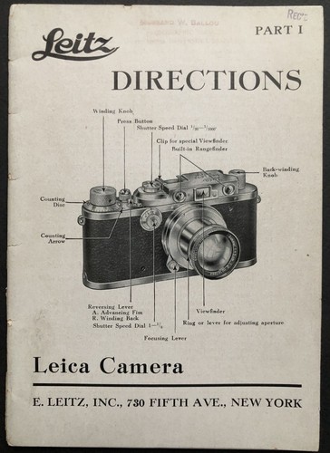 Wetzlar Ernst Leitz / June 1938 Leitz Directions for the Leica Camera