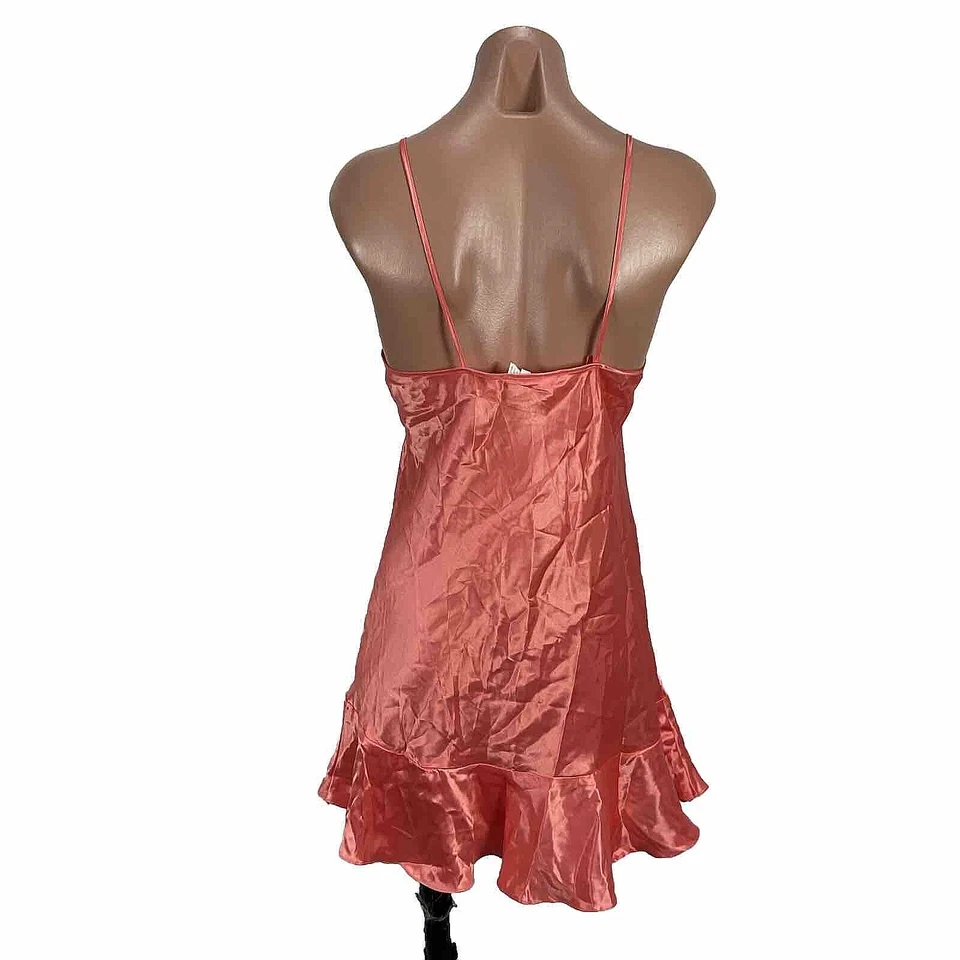 Vintage Victoria Secret Lingerie Chemise Slip Babydoll Coral Look Molhado Etiqueta Dourada M - Imagem 2 de 4