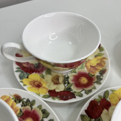 Stechcol Elegant Gracie Bone China Red Rose Floral Teacup And Saucer Set Of 4 - Picture 4 of 16