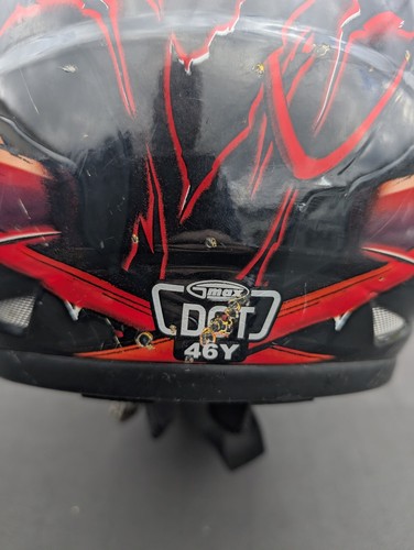 GMAX Red & Black Motocross Racing Helmet Grimm Reaper Skull Raven 46Y Youth - Picture 5 of 18