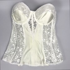 Vtg CARNIVAL Strapless Corset Bra 36B Ivory Satin/White Lace Wedding Union Made