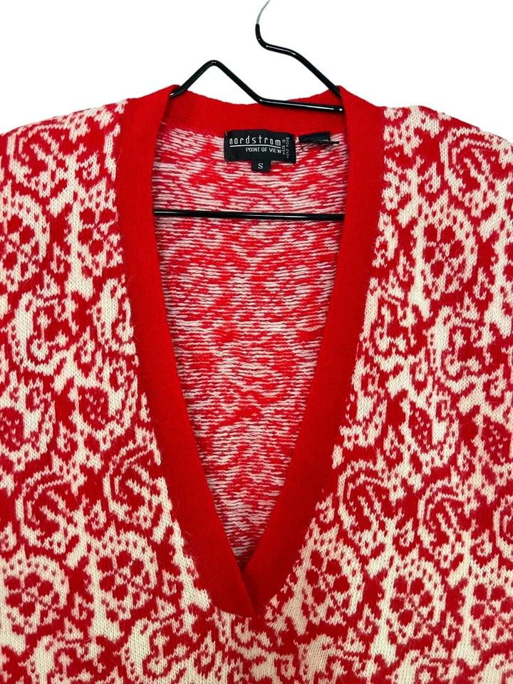 De Colección Suéter Chaleco Para Mujer Pequeño Corderos Lana Angora Rojo Blanco Jacquard Academia Mod Foto 4 de 4