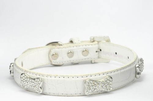 Faux Bright Gorgeous Dog Pet Puppy Cat Collar adorned with crystal Diamond Bone - Picture 15 of 15