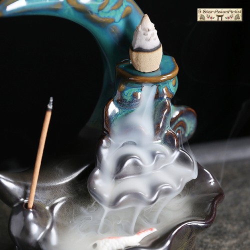 Ceramic Backflow Incense Burner Holder Mountain Waterfall & Incense Cones Gift - Picture 17 of 22