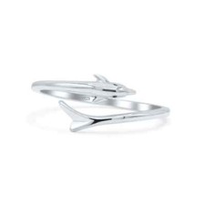 7.5mm Beautiful Little Dolphin Wrap Around Adjustable Oxidized Band Thumb Ring